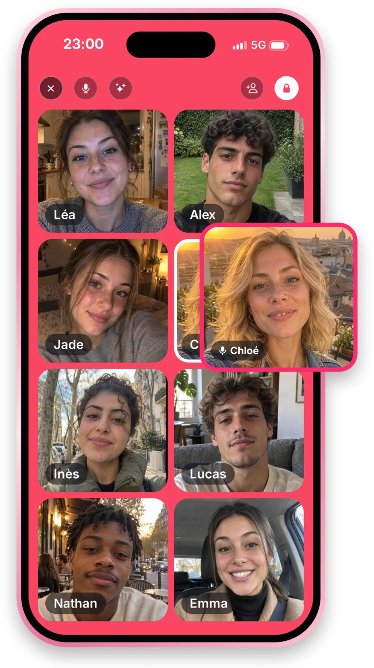 A Bintoo Room with nine friends on screen